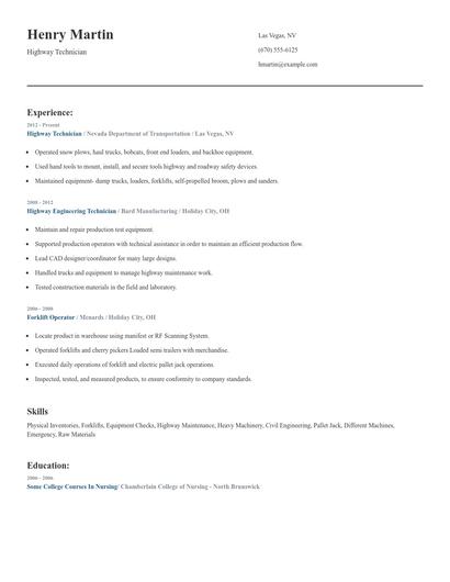 Highway Technician Resume