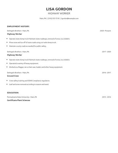 Highway Worker Resume