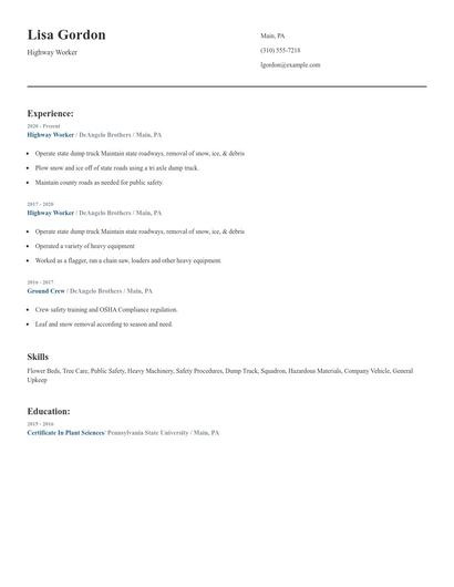 Highway Worker Resume