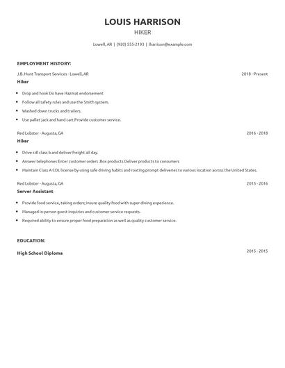 Hiker Resume