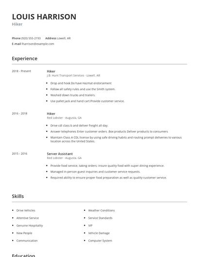 Hiker Resume