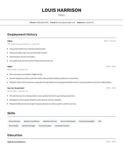 Hiker Resume