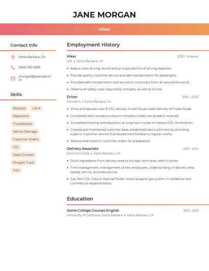 Hiker Resume