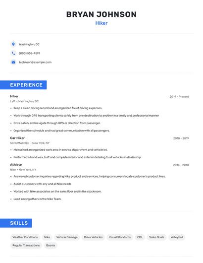 Hiker Resume