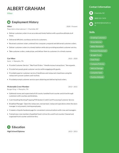 Hiker Resume