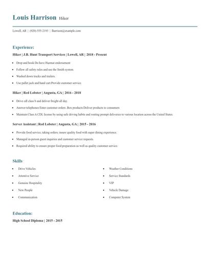 Hiker Resume