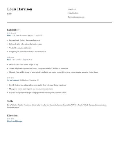 Hiker Resume