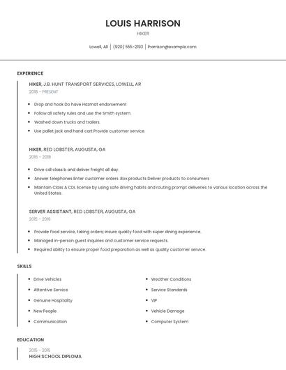 Hiker Resume
