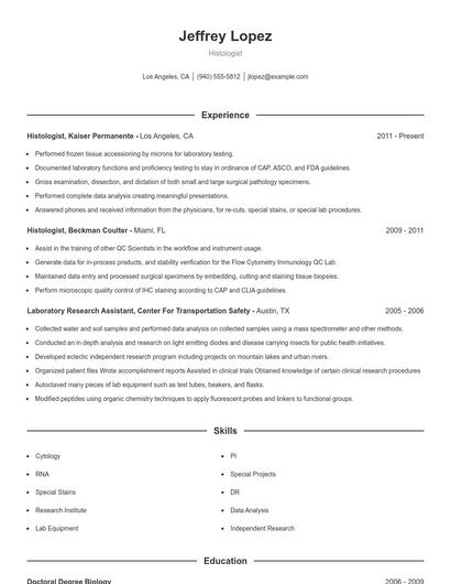 Histologist Resume