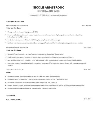 Historical Site Guide Resume