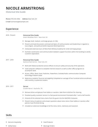 Historical Site Guide Resume