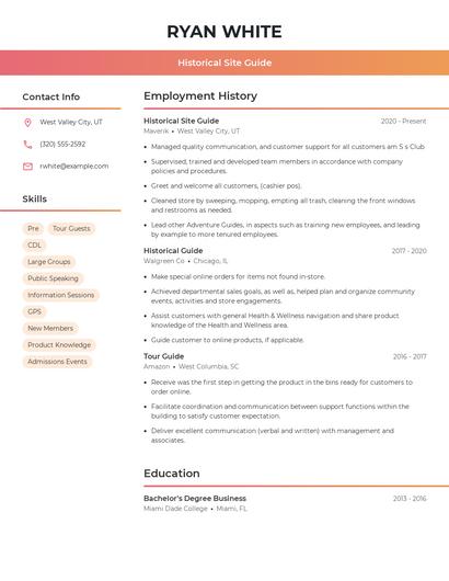 Historical Site Guide Resume