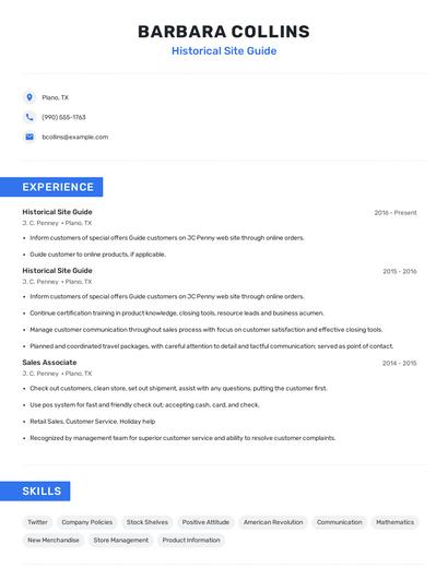 Historical Site Guide Resume