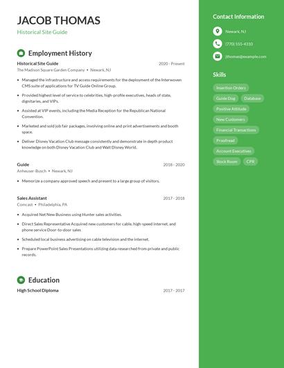Historical Site Guide Resume