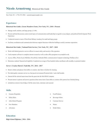 Historical Site Guide Resume