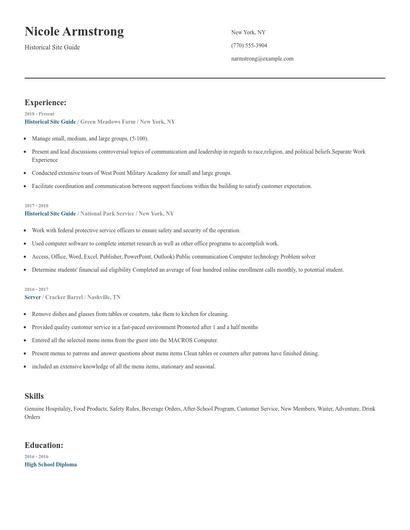Historical Site Guide Resume