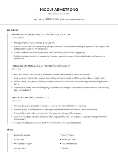 Historical Site Guide Resume