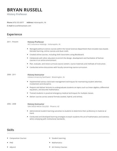 History Professor Resume