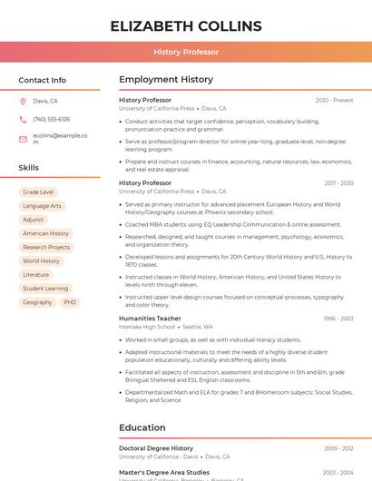 History Professor Resume