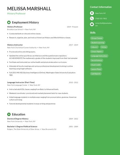 History Professor Resume