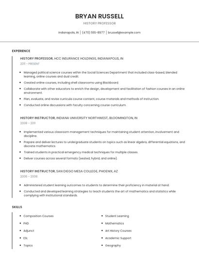 History Professor Resume