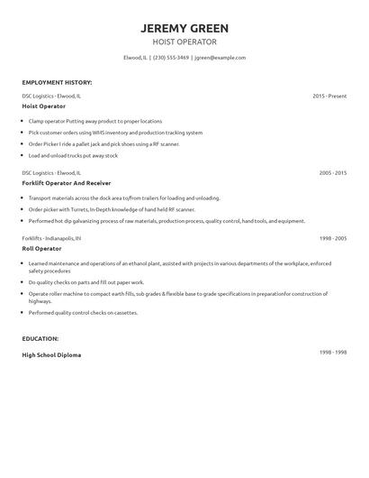 Hoist Operator Resume