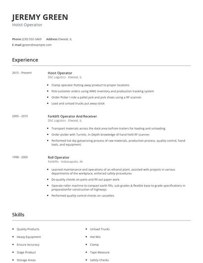 Hoist Operator Resume