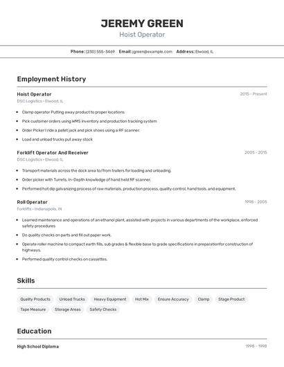 Hoist Operator Resume