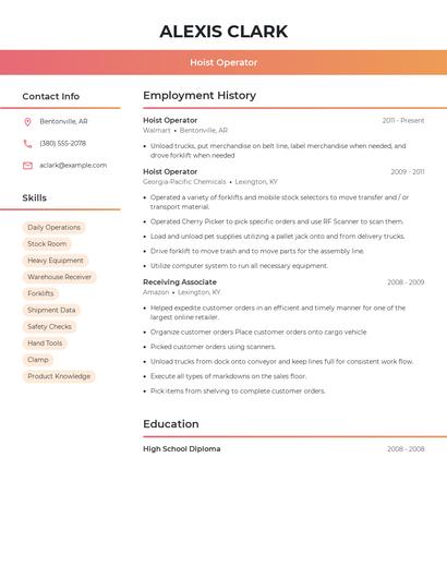 Hoist Operator Resume