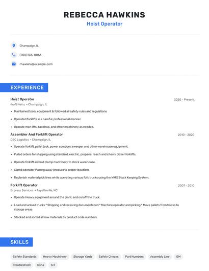 Hoist Operator Resume
