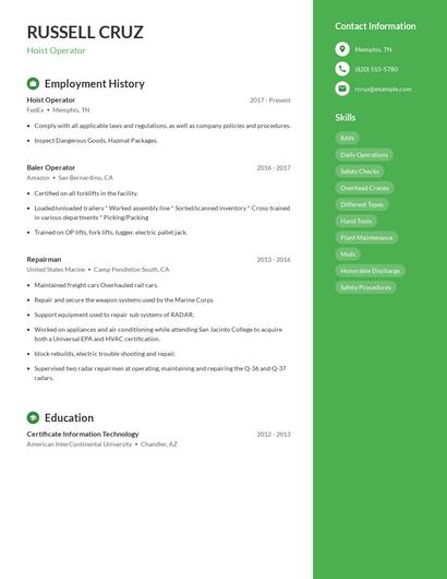 Hoist Operator Resume