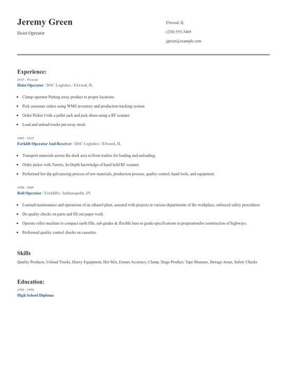 Hoist Operator Resume