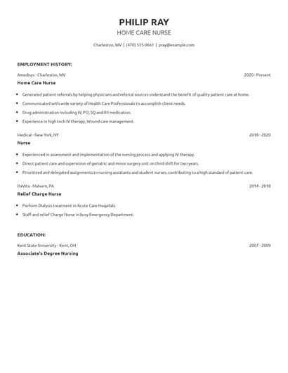 Home Care Nurse Resume