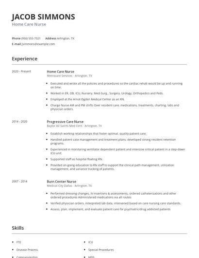Home Care Nurse Resume