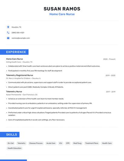 Home Care Nurse Resume