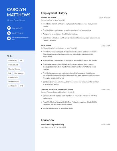 Home Care Nurse Resume