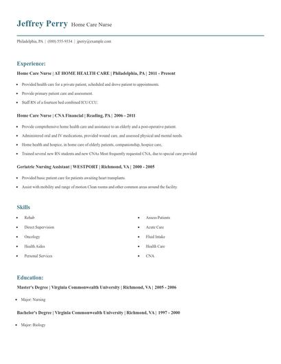 Home Care Nurse Resume