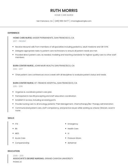 Home Care Nurse Resume