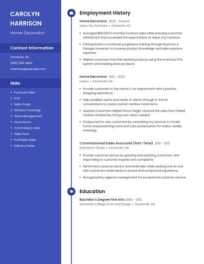 Home Decorator Resume