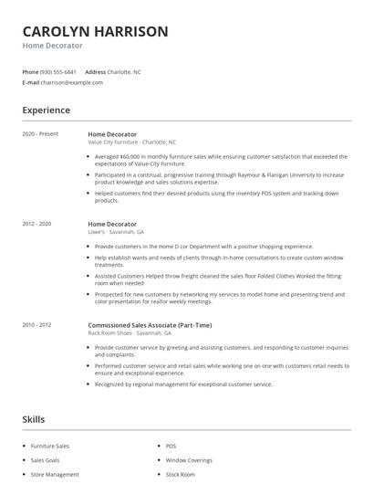 Home Decorator Resume