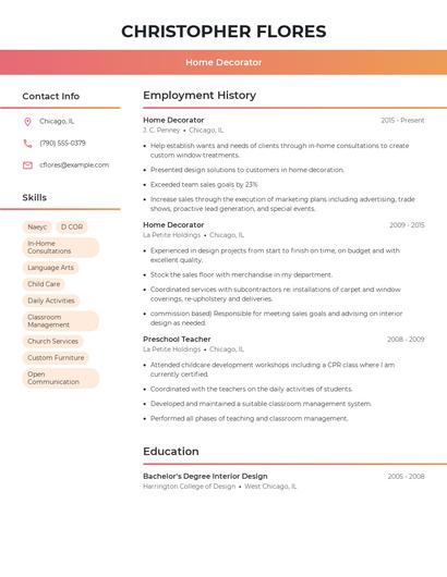 Home Decorator Resume