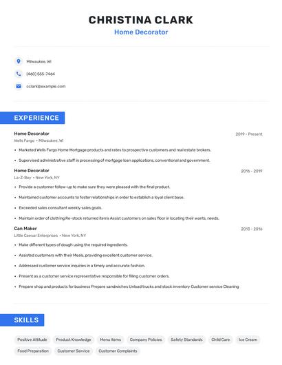 Home Decorator Resume