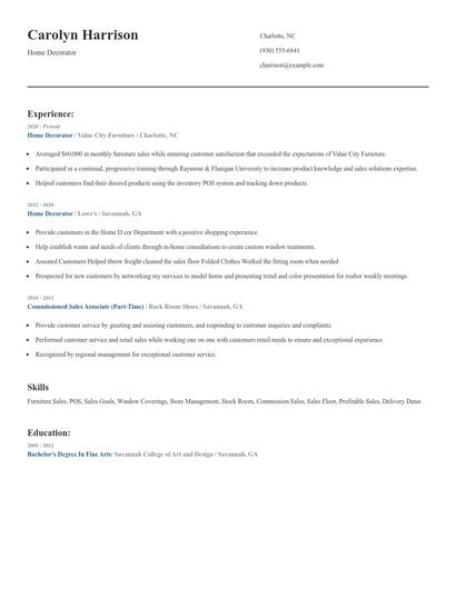 Home Decorator Resume