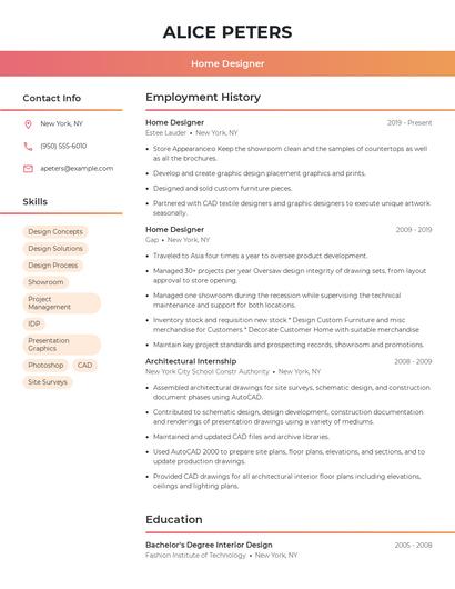 Home Designer Resume