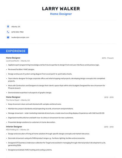 Home Designer Resume