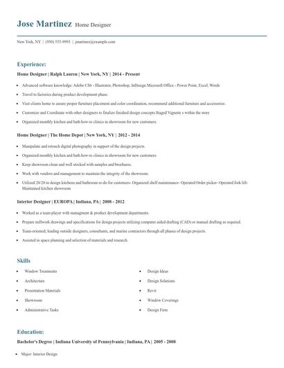 Home Designer Resume