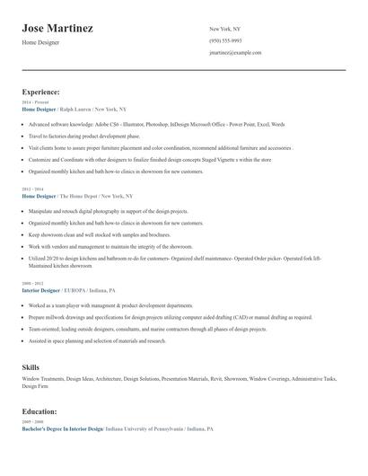 Home Designer Resume