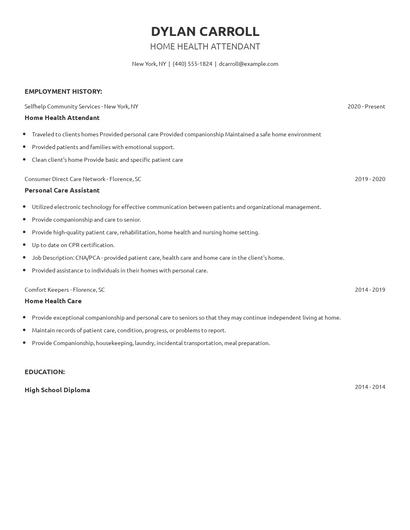 Home Health Attendant Resume