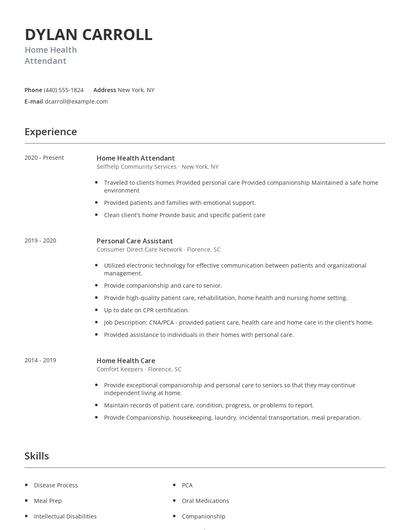 Home Health Attendant Resume