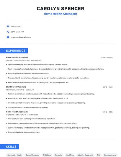 Home Health Attendant Resume